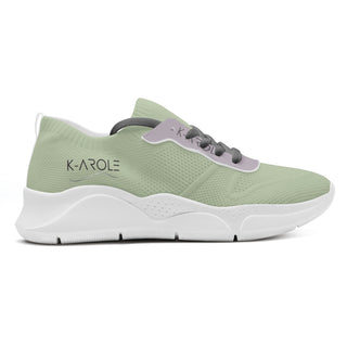Stylish and comfortable mesh sneakers from the K-AROLE brand. The sneakers feature a breathable mesh upper in a light green color, with the brand name prominently displayed. The chunky, flexible sole provides cushioned support for all-day wear.