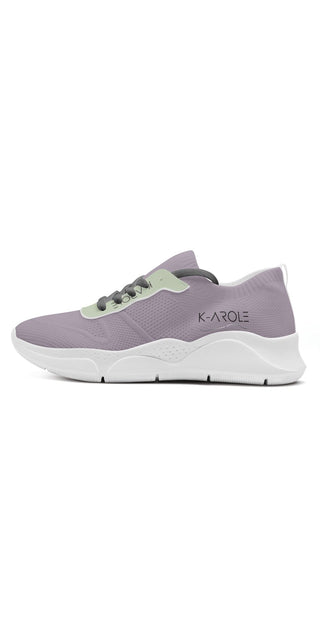 Stylish Women's Mesh Gymnastics Chunky Sneakers by K-AROLE. The gray sneakers feature a modern, chunky sole design with contrasting green accents for a trendy, sporty look.