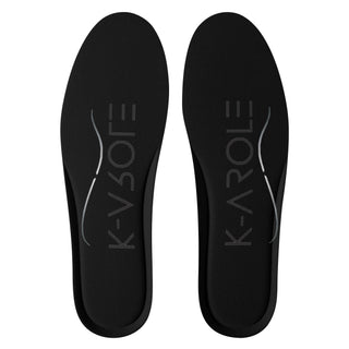 Breathable mesh sneakers in a sleek, all-black design from the K-AROLE brand, featuring the company's logo prominently displayed on the insoles.