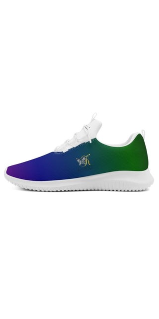 Stylish women's running shoes by K-AROLE. Vibrant purple and green color-blocked design with lace-up front for a secure fit. Comfortable and fashionable sneakers to elevate your sporty style.