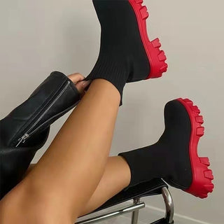 Bottes chaussettes à plateforme pour femmes, chaussures à talons épais
