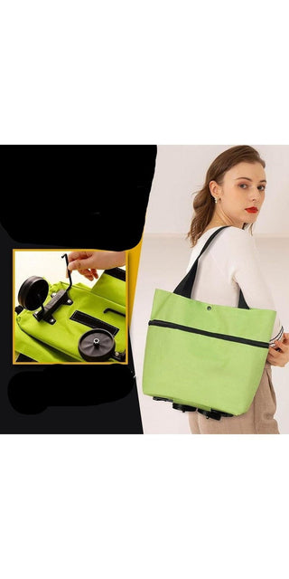 Foldable premium shopping cart with wheels and high capacity in bright green color, designed for convenient shopping.