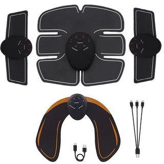 Abdominal and hip trainer device with USB rechargeable muscle stimulator. The image shows the trainer unit with adjustable electrode pads and control panel. The product appears to be part of the K-AROLE brand, a women's fashion sneakers and accessories store.