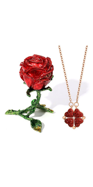 K-AROL™Õm Elegant Rose guld blomster halsband med röd kristall ros