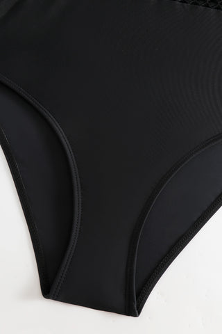 Elegant leopard print one-piece black swimsuit by Trendsi fashion brand