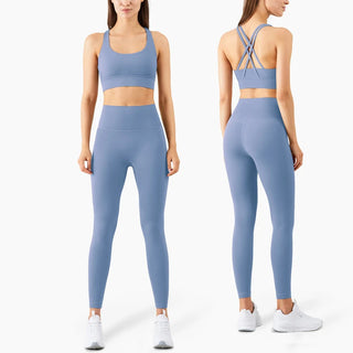 Vibrant Fitness Leggings K-AROLE™️: Stylish and comfortable women's activewear featuring a crop top and matching leggings in a trendy blue shade.