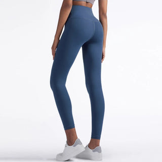 High-waisted vibrant blue fitness leggings with a sleek, comfortable design from the K-AROLE brand. The image showcases the figure-flattering fit and stylish appearance of these trendy athletic bottoms.