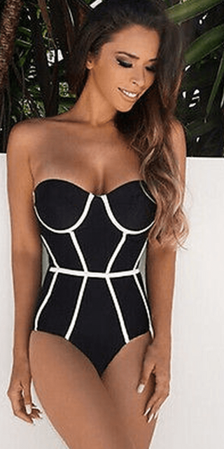 K-AROLE™️ Elegant Black and White Contrast One-Piece Swimsuit