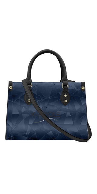 K-AROLE™️ Elegant Navy Blue Geometric Tote Bag with Leather Handles and Strap