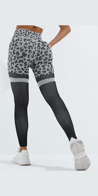 Leopard-print seamless high-waist leggings with sporty contrast panels, a stylish athleisure look perfect for the gym or running errands.