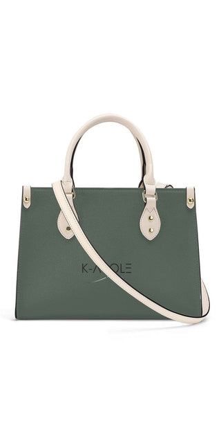 Sophisticated Green Leather Satchel by K-AROLE™️ - A stylish, versatile tote bag featuring a sleek, structured design and eye-catching color contrast for women's athleisure outfits.