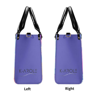 Stylish purple K-AROLE handbag with sleek black handles and accents, showcasing the brand's logo on the front of the bag.