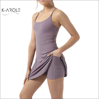 Woman's pocketed lavender tennis yoga running dress from K-AROLE fashion brand