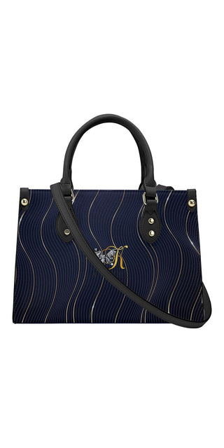 Luxurious Navy Blue Quilted Leather Tote Bag with Elegant Gold Accents by K-AROLE