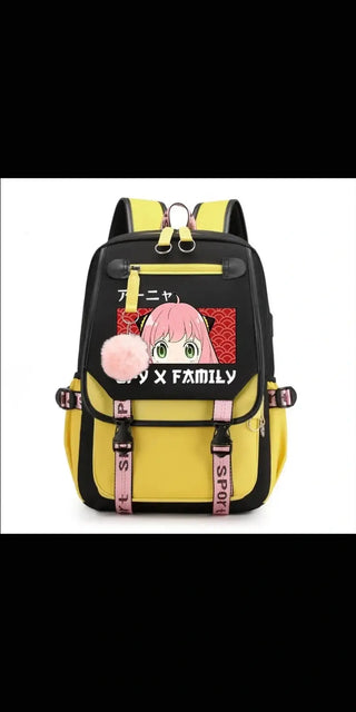 Trendy student backpack from K-AROLE: functional design with pink plush keychain, stylish color-blocking, and roomy compartments for books and essentials.