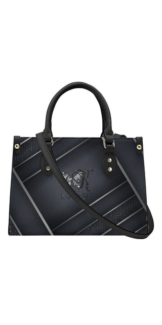 Elegant K-AROLE™️ Designer Leather Tote Bag with sleek black design and gold-toned hardware accents, showcasing a sophisticated women's fashion accessory.