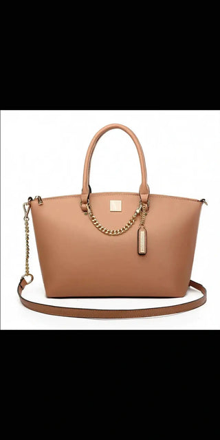 Elegant beige K-AROLE designer shoulder bag with stylish gold-tone hardware and detachable strap for versatile wear.