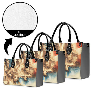 Stylish Liberty Skyline Tote Bags - Chic women's PU leather handbags with cityscape print, ideal for athleisure outfits.