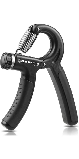 Adjustable hand grip strengthener, 22-132 lbs resistance range, black and silver metal design, for building hand and forearm strength.