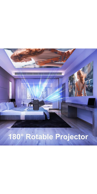Immersive home cinema experience: 180° rotatable projector transforms living room into a theater, delivering cinematic visuals for a special entertainment setup.