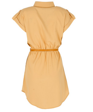 Casual summer style dress with v-neck and short sleeves, featuring a loose chiffon design and a belt for a flattering silhouette.